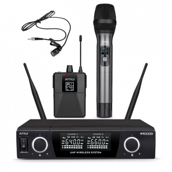 AMW BM230 Microfone Sem Fio de Mão + Bodypack + Auricular 225 1M 1B 1A