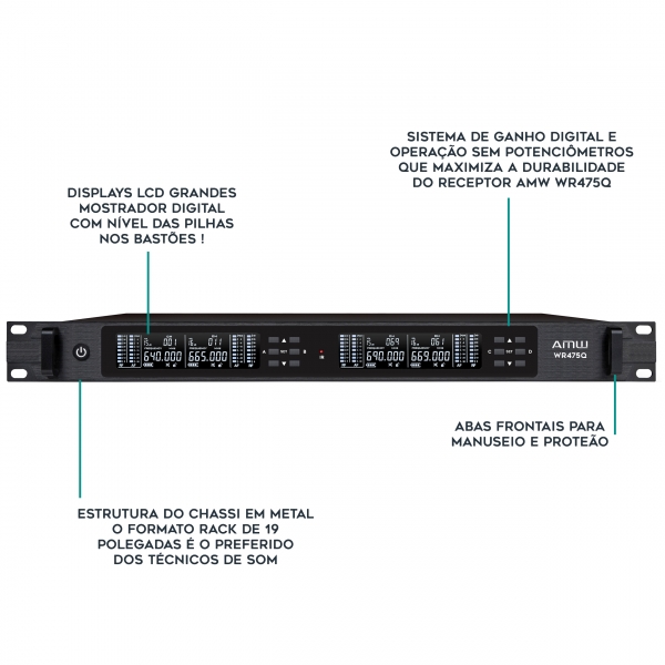 AMW AU6000 v2 Microfone sem fio Rack 4 canais Digital + Estojo