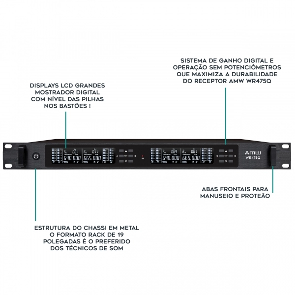 AMW AU6000 v2 Microfone sem fio Rack 4 canais Digital + Estojo