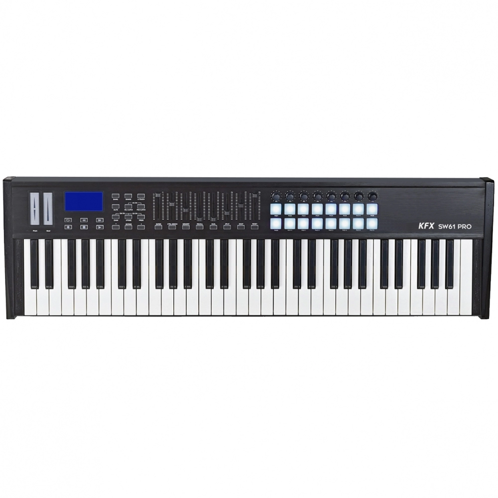KFX SW61 Pro Teclado Controlador MIdi USB 61 Teclas 16 PADs 8 Knobs Faders Split Transpose