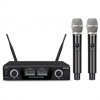 AMW AU120 v2 Microfone sem fio Duplo de Mão Digital UHF Diversity + Estojo