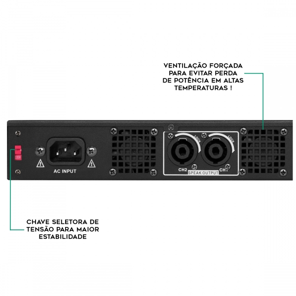 AMW DPower 600 Amplificador de Potência 2 Canais Bivolt 600W RMS