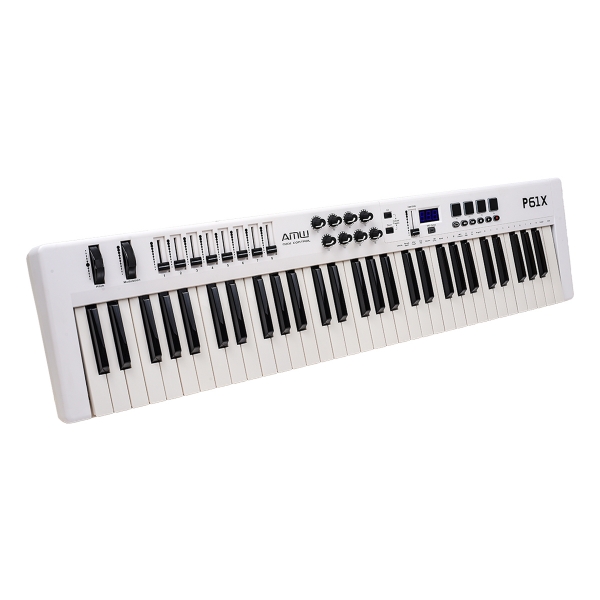 AMW P61X White Teclado Controlador Midi USB com 61 Teclas PADs Faders e Knobs