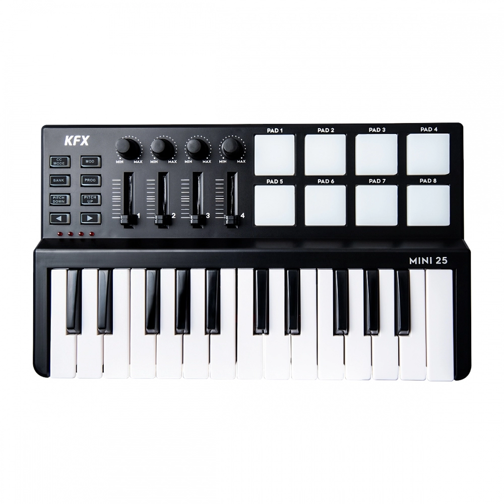 (USADO) KFX Mini 25 RGB Teclado Controlador Midi USB 25 Teclas PADs Knobs