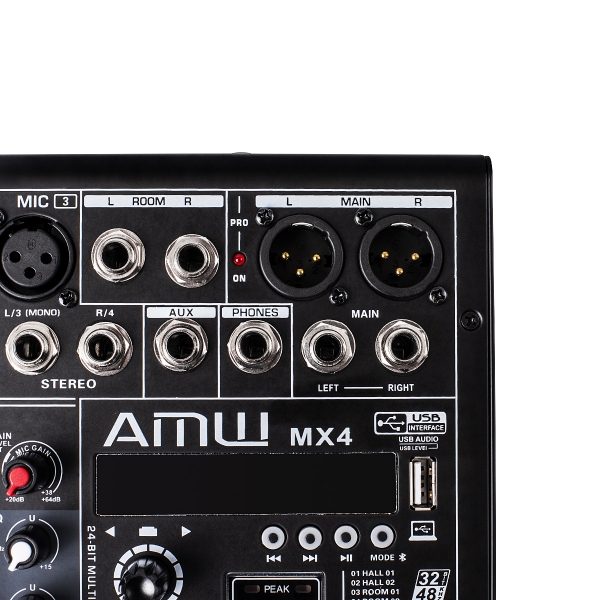 AMW MX4 v2 Mesa de Som 4 Canais Com USB Interface BT 16 Efeitos DSP