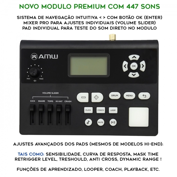 AMW ED7 v2 Bateria Eletrônica Digital All Mesh com Real Hi Hat