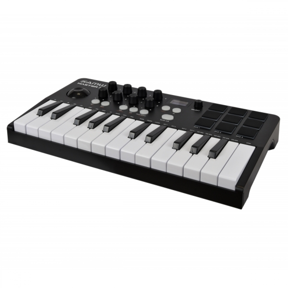 (USADO) AMW Master 25 Black Teclado Controlador Midi 9 PADs 8 Knobs Visor OLED
