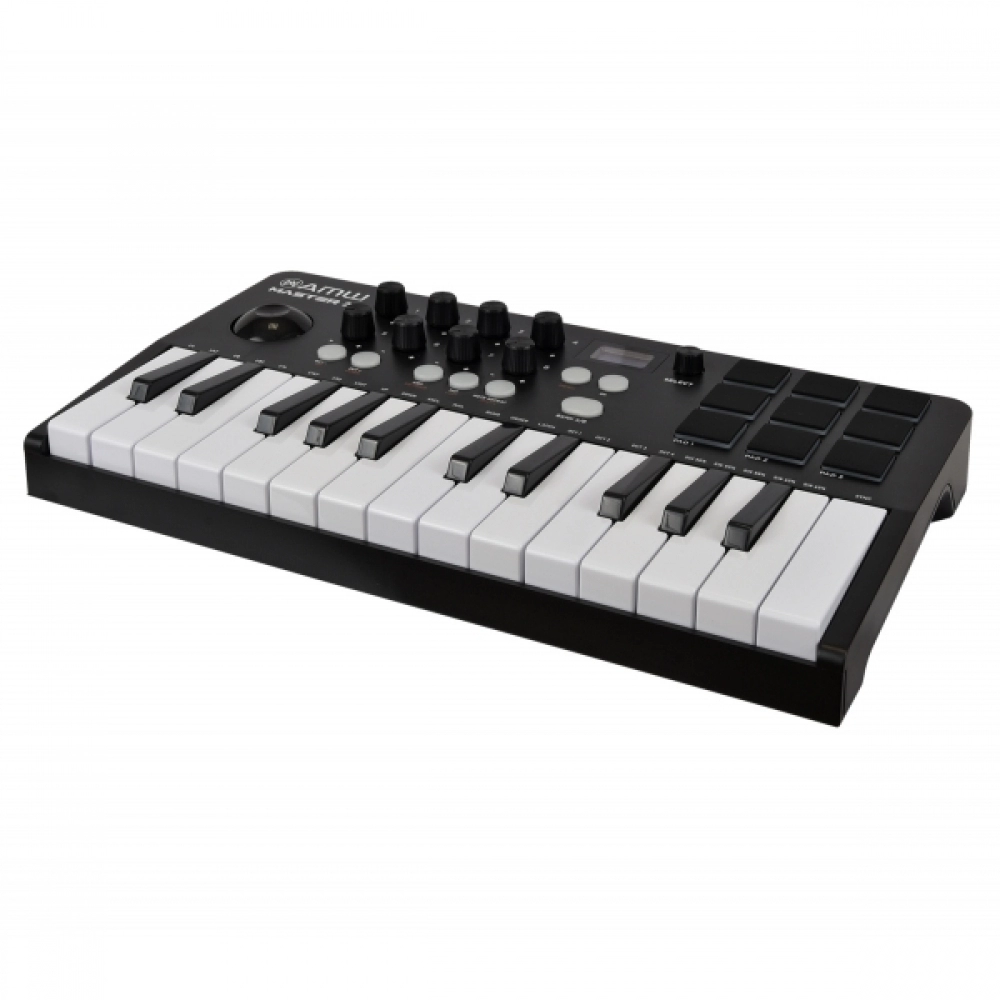 (USADO) AMW Master 25 Black Teclado Controlador Midi 9 PADs 8 Knobs Visor OLED