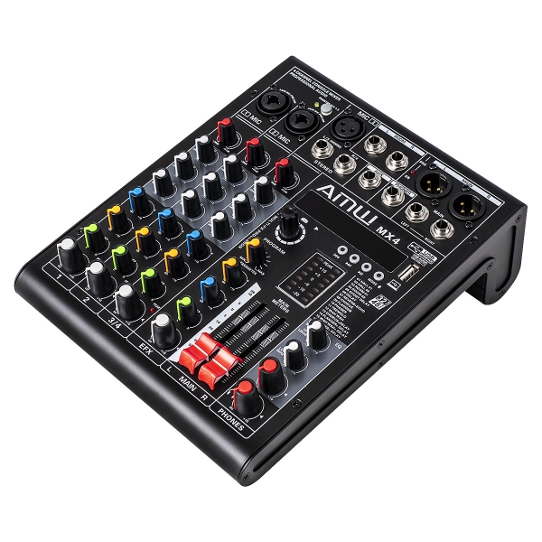 AMW MX4 v2 Mesa de Som 4 Canais Com USB Interface BT 16 Efeitos DSP