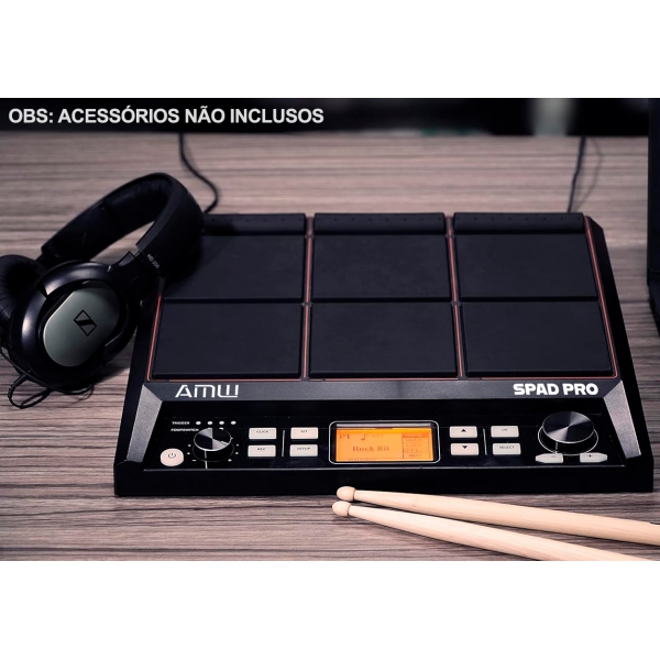 AMW SPAD PRO Sampler PAD Percussão 9 PADs Sons Externos SD 512 MB