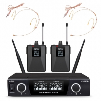 AMW BU230 Microfone sem Fio Duplo Auricular UHF Digital + Case
