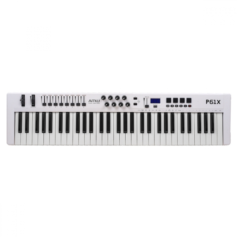 (USADO) AMW P61X White Teclado Controlador Midi USB com 61 Teclas PADs Faders e Knobs
