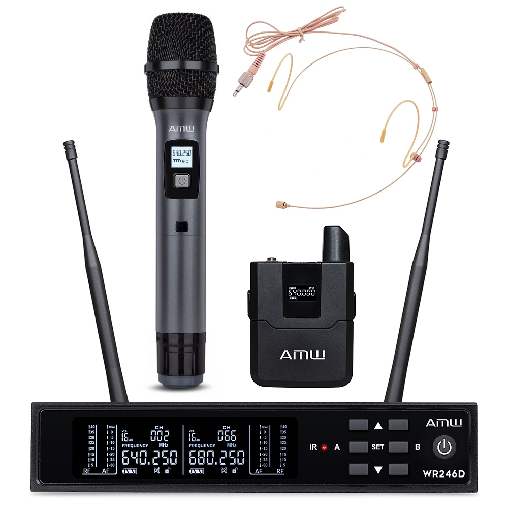 AMW BM300 v2 Microfone Sem Fio de Mão e Auricular Digital UHF + Estojo
