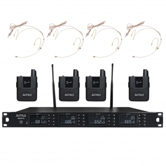 AMW BU3000 Microfone sem fio 4 canais Digital UHF Auricular