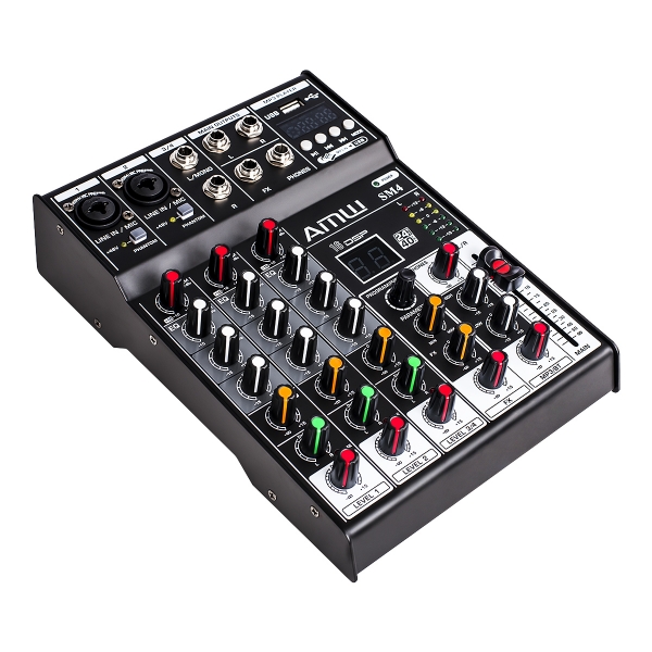 (USADO) AMW SM4 v2 Mesa de Som 4 Canais com Efeitos DSP Bluetooth e USB Interface
