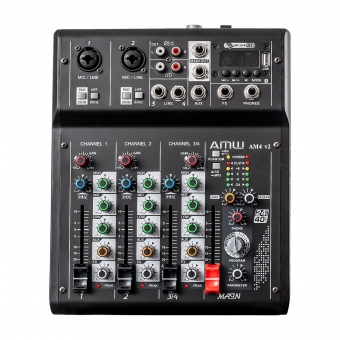 AMW AM4 v2 Mesa de Som 4 Canais 2 XLR Mp3 Efx Bt Interface de áudio USB