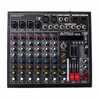 AMW MX8 v2 Mesa de Som 8 Canais 6 XLR EFX Interface USB