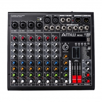 AMW MX8 v2 Mesa de Som 8 Canais 6 XLR EFX Interface USB