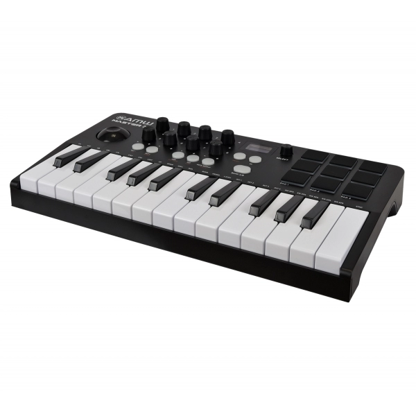 AMW Master 25 Black Teclado Controlador Midi 9 PADs 8 Knobs Visor OLED