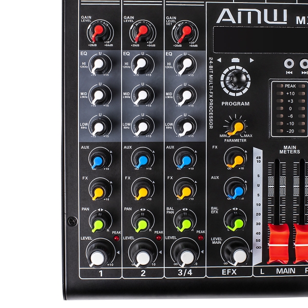 AMW MX4 v2 Mesa de Som 4 Canais Com USB Interface BT 16 Efeitos DSP