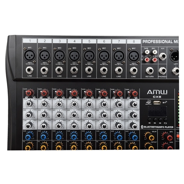 (USADO) AMW CX8 v3 Mesa de Som 8 canais USB BT EFX PFL Eq 3 Bandas