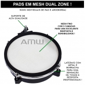 AMW ED8 Pro Tri Zone Bateria Eletrônica PADs Mesh Dual Zone Pratos Dual + Choke Condução Tri zone e Modulo Novo