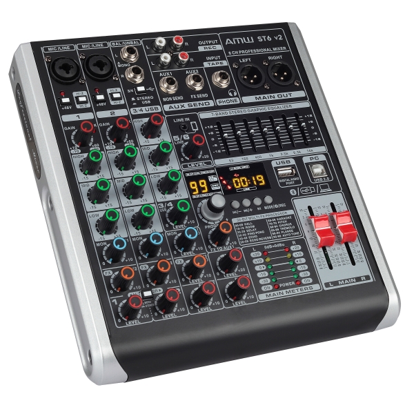 AMW ST6 Mesa de Som 6 Canais 99 Efx Interface de Áudio USB !