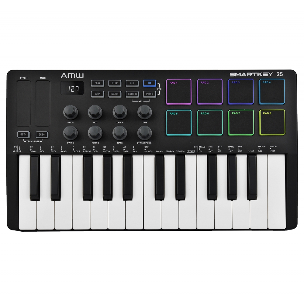 AMW Smartkey 25 Black Teclado Controlador Midi USB Teclas 8 PADs Knobs