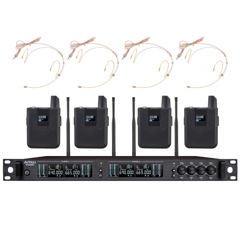 AMW BU7000 Microfone sem fio 4 Canais Digital UHF Auricular