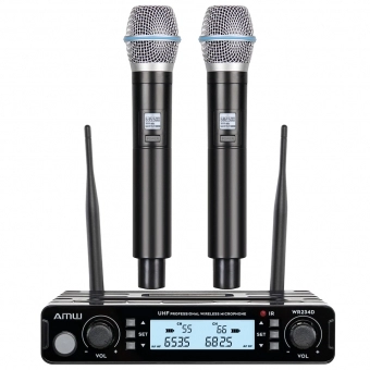 AMW AU250 Microfone sem fio duplo de mão Digital UHF Diversity + Estojo
