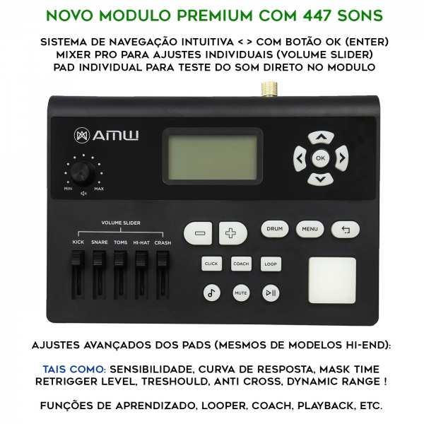 (USADO) AMW ED7 v2 Bateria Eletrônica Digital All Mesh com Real Hi Hat
