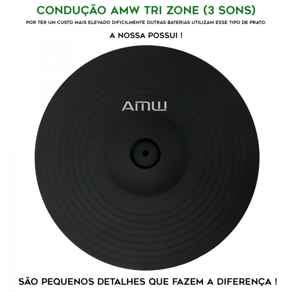 AMW ED8 Pro Tri Zone Bateria Eletrônica PADs Mesh Dual Zone Pratos Dual + Choke Condução Tri zone e Modulo Novo