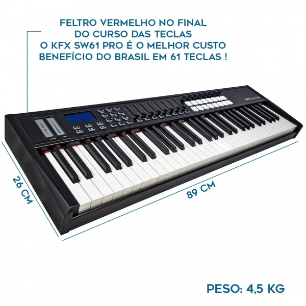 KFX SW61 Pro Teclado Controlador MIdi USB 61 Teclas 16 PADs 8 Knobs Faders Split Transpose
