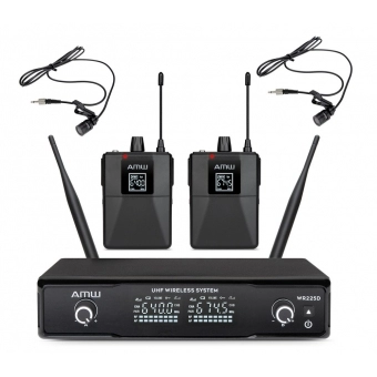 AMW BU200 Kit Microfone Sem Fio Duplo Bodypack Lapela UHF Digital 2B 2L