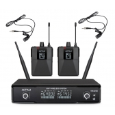 AMW BU200 Kit Microfone Sem Fio Duplo Bodypack Lapela UHF Digital 2B 2L