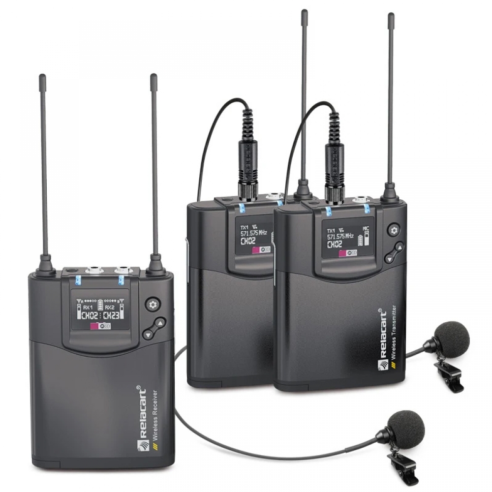 Relacart Cr2 Dual CLIP Microfone Sem Fio lapela Duplo Uhf Câmera Uwp ( CR + 2X CP )