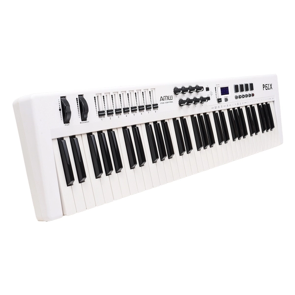 AMW P61X White Teclado Controlador Midi USB com 61 Teclas PADs Faders e Knobs