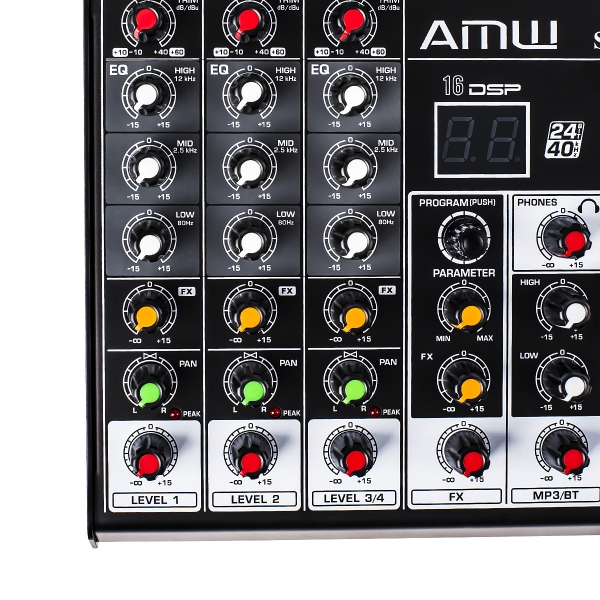 (USADO) AMW SM4 v2 Mesa de Som 4 Canais com Efeitos DSP Bluetooth e USB Interface