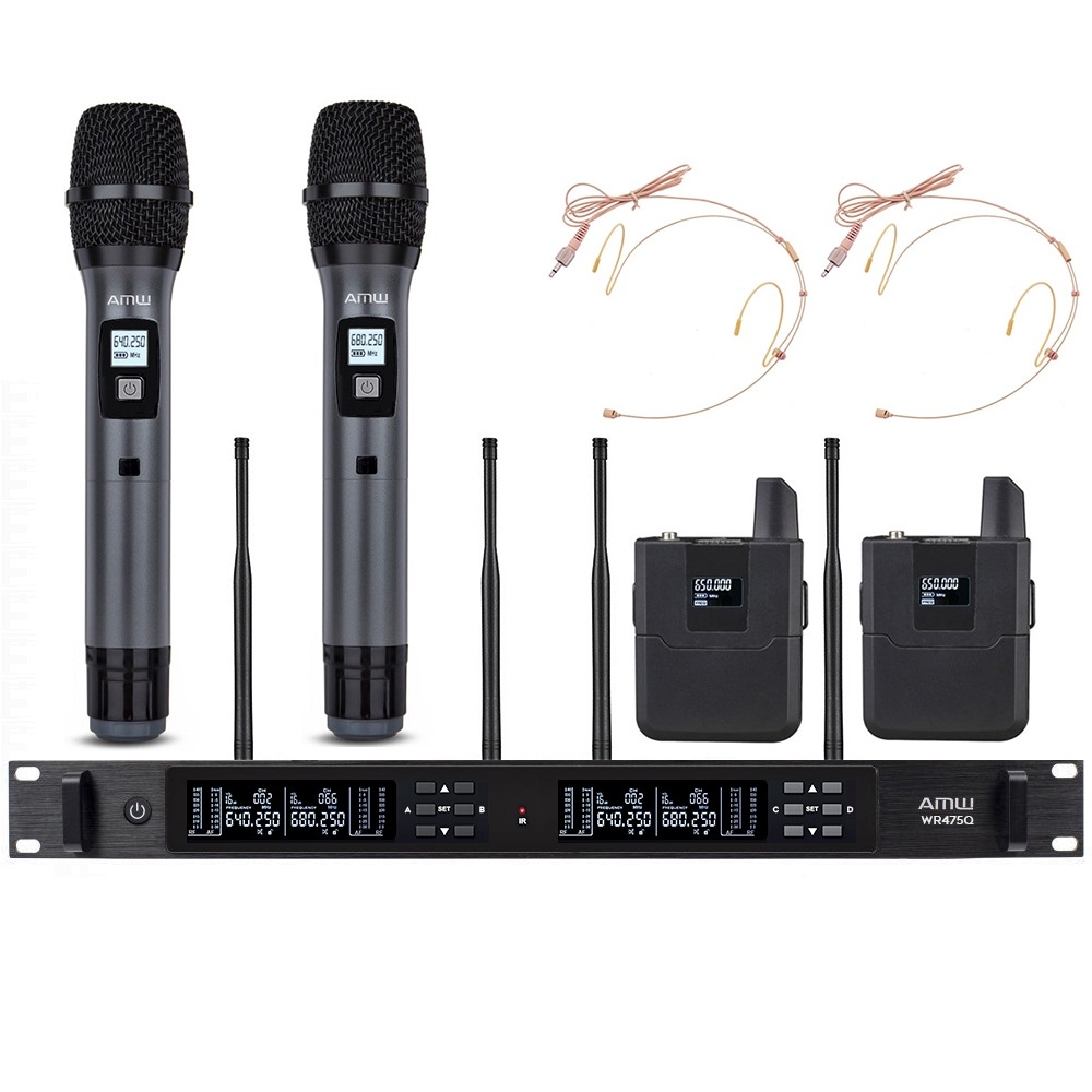 AMW BM5000 Microfone sem Fio 4 Canais UHF Digital de Mão + Auricular