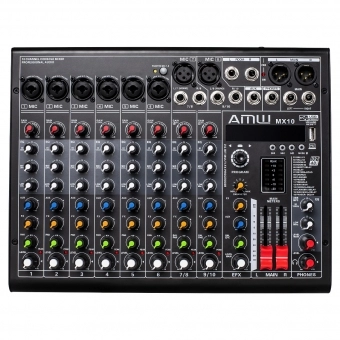 AMW MX10 v2 Mesa de Som 10 Canais 8 XLR Bluetooth EFX Bluetooth Interface USB