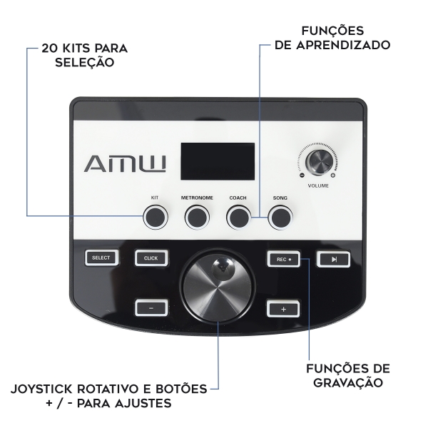 AMW ED3 Pro v2 Bateria Eletrônica PADs em Mesh Caixa Dual Zone Pratos c Choke