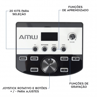 AMW ED3 Pro v2 Bateria Eletrônica PADs em Mesh Caixa Dual Zone Pratos c Choke