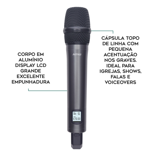 AMW AU6000 v2 Microfone sem fio Rack 4 canais Digital + Estojo