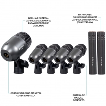 AMW DMK7 Kit Premium Com 7 Microfones Bateria Em Metal + Estojo