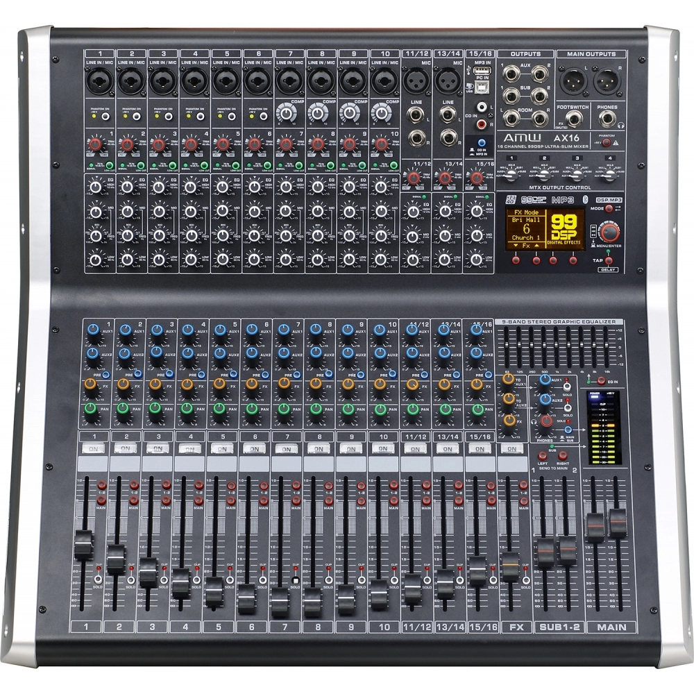 AMW AX16 v2 Mesa de Som 16 Canais Processador de Efeitos Hi End USB Compressor 100mm