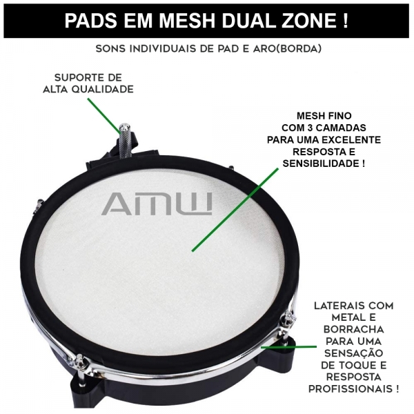 (USADO) AMW ED6X v4 Bateria Eletrônica Mesh Com Dual Zone + Extras