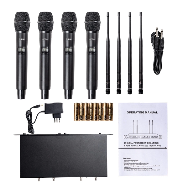 AMW AU7000 Microfone Sem Fio Profissional 4 Canais Digital UHF Multibanda