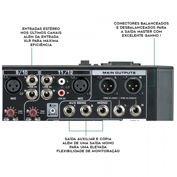 AMW AJ12 Mesa de som 12 Canais EFX High End BT Interface USB
