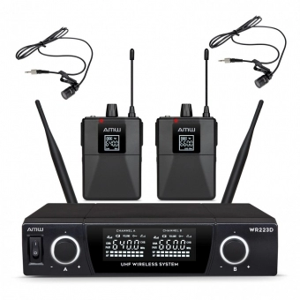 AMW BU230 Microfone sem Fio Duplo Lapela UHF Digital + Case