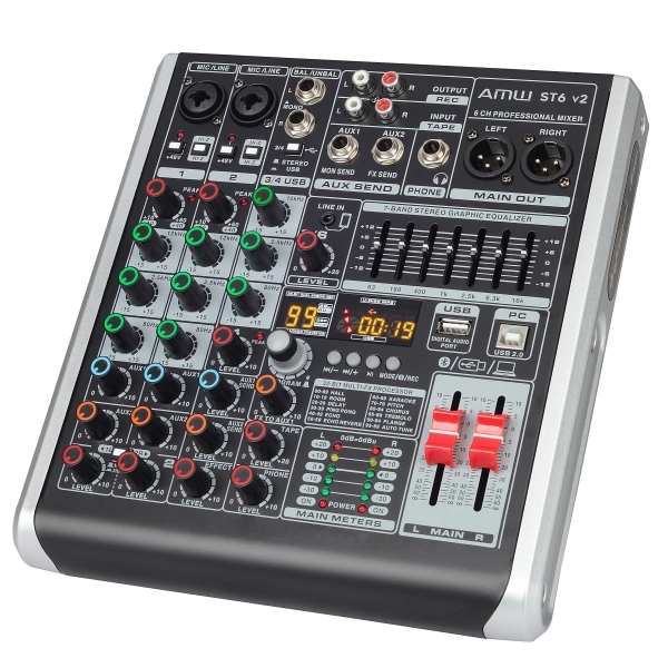 AMW ST6 Mesa de Som 6 Canais 99 Efx Interface de Áudio USB !